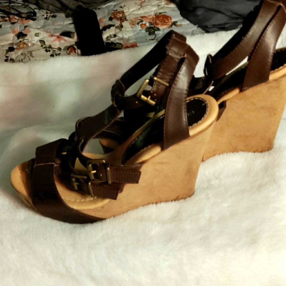 Women's brown wedge sandals, size 7, Gently used